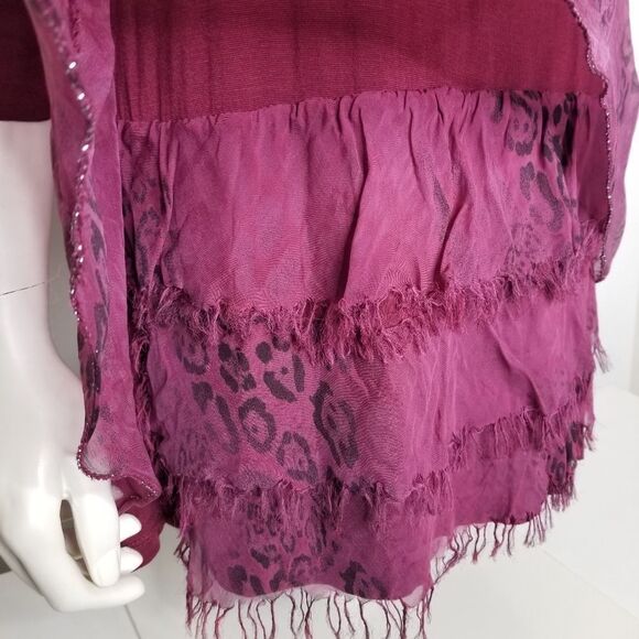 Made in Italy Women's Maroon Layered Sheer Top 3/4 Sleeve - Picture 7 of 15